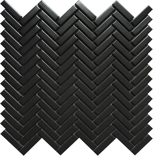 Herringbone Black Satin 12" x 12" HEBLACK Centura Rectangle Mosaic Tiles | Floors & Baths Pro's