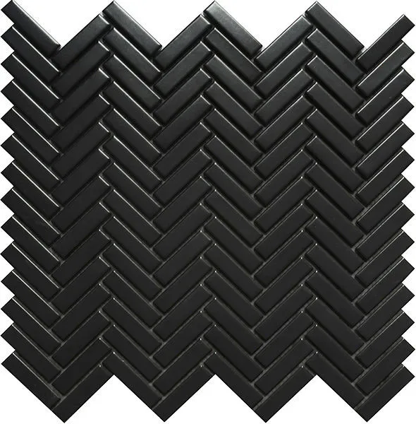 Herringbone Black Satin 12" x 12" HEBLACK Centura Rectangle Mosaic Tiles