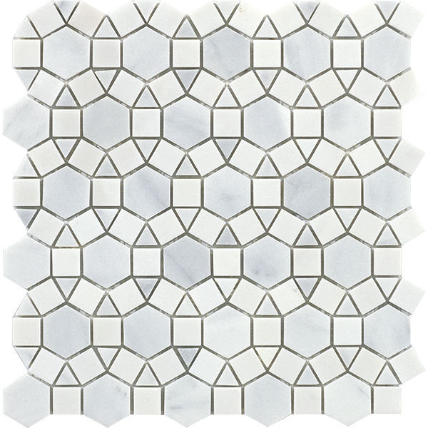 backsplash mosaic tiles Miki Flower Yunnan White & Yugoslavia White Polished 11" x 12" WGMMFL004 Centura Hexagon Mosaic Tiles | Floors & Baths Pro's