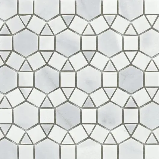 Miki Flower Yunnan White & Yugoslavia White Polished 11" x 12" WGMMFL004 Centura Hexagon Mosaic Tiles