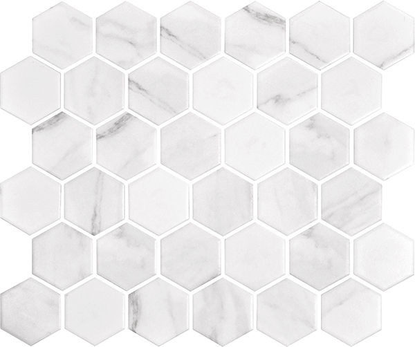 Miki - InkJet Mosaics Carrara White Matte 11" x 13" MCKW1003 Centura Hexagon Mosaic Tiles | Floors & Baths Pro's