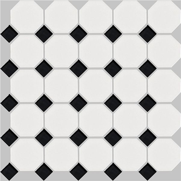 Basic Hexagon/Octagon Octagon Black and White Satin 12" x 12" HXY010004 Centura Other Mosaic Tiles | Floors & Baths Pro's