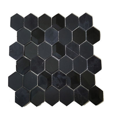 Glass Mosaics Hexagon Black Glossy 10" x 12" GL-670 Mono Serra Mono Serra Hexagon Mosaic Tiles | Floors & Baths Pro's