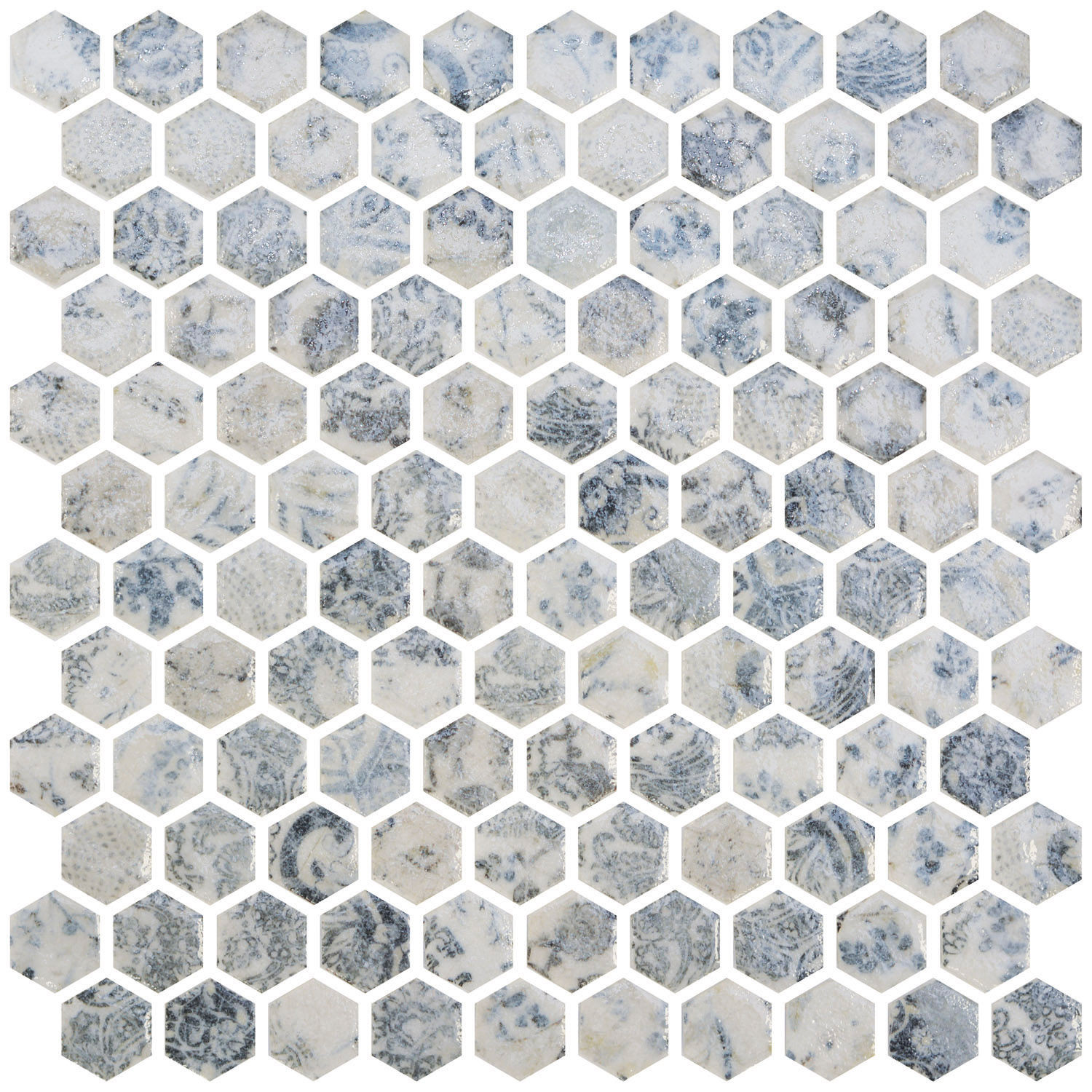 Craquele Azulao Blue 12" x 12" CRAZBLHEX Centura Hexagon Mosaic Tiles | Floors & Baths Pro's