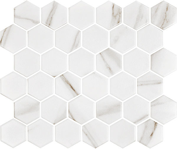 backsplash mosaic tiles Miki - InkJet Mosaics Calacatta Matte 11" x 13" MCKT1001 Centura Hexagon Mosaic Tiles | Floors & Baths Pro's