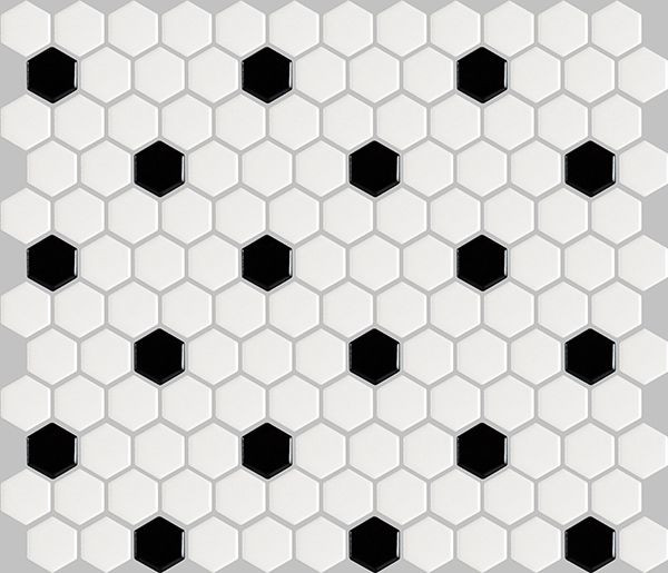 backsplash mosaic tiles Basic Hexagon/Octagon Black and White Satin 12" x 12" HU2010003 Centura Hexagon Mosaic Tiles | Floors & Baths Pro's