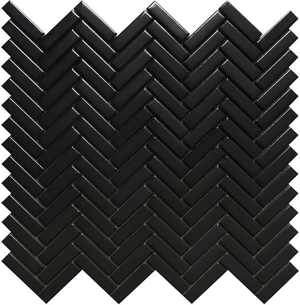 Herringbone Black Glossy 12" x 12" HEBLACKG Centura Rectangle Mosaic Tiles | Floors & Baths Pro's