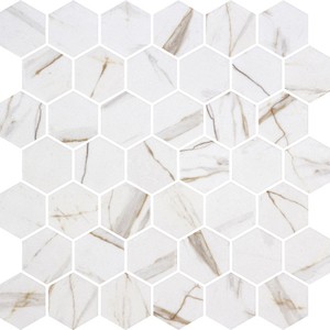 backsplash mosaic tiles Hex XL Ecostone Calacatta Gold Matte 12" x 12" CAGOHEX Centura Hexagon Mosaic Tiles | Floors & Baths Pro's