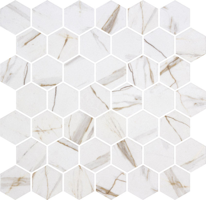 Hex XL Ecostone Calacatta Gold Matte 12" x 12" CAGOHEX Centura Hexagon Mosaic Tiles | Floors & Baths Pro's