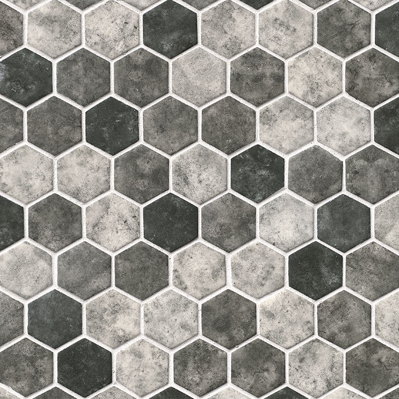 backsplash mosaic tiles Hexagon Urban Tapestry Gray-Dark Glossy 11" x 13" SMOT-GLS-UT6MM MSI Surfaces Hexagon Mosaic Tiles | Floors & Baths Pro's