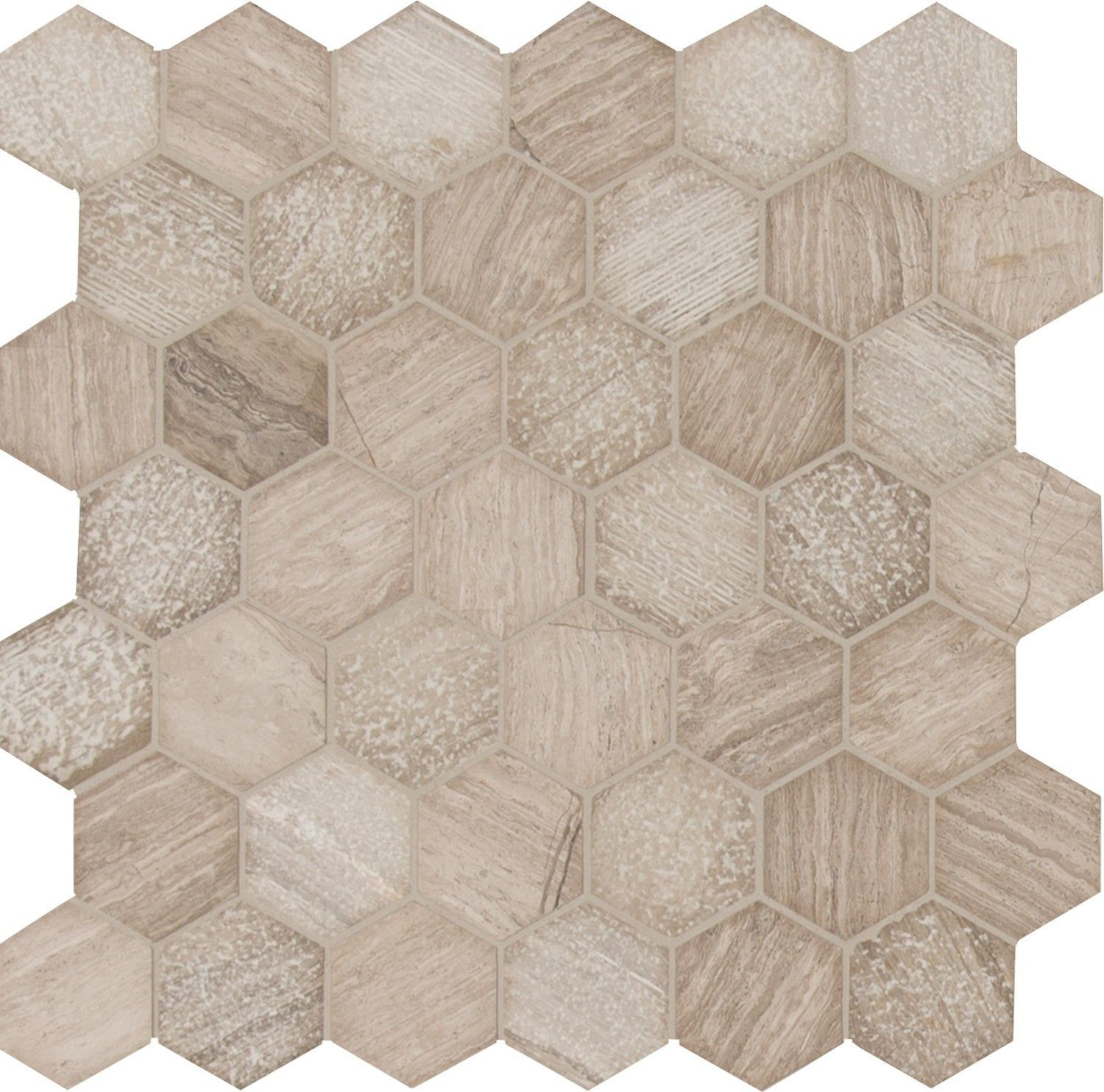 Hexagon Honeycomb Gray-Light Multi Finish 11-3/4" x 12" SMOT-HONCOM-2HEX MSI Surfaces Hexagon Mosaic Tiles | Floors & Baths Pro's