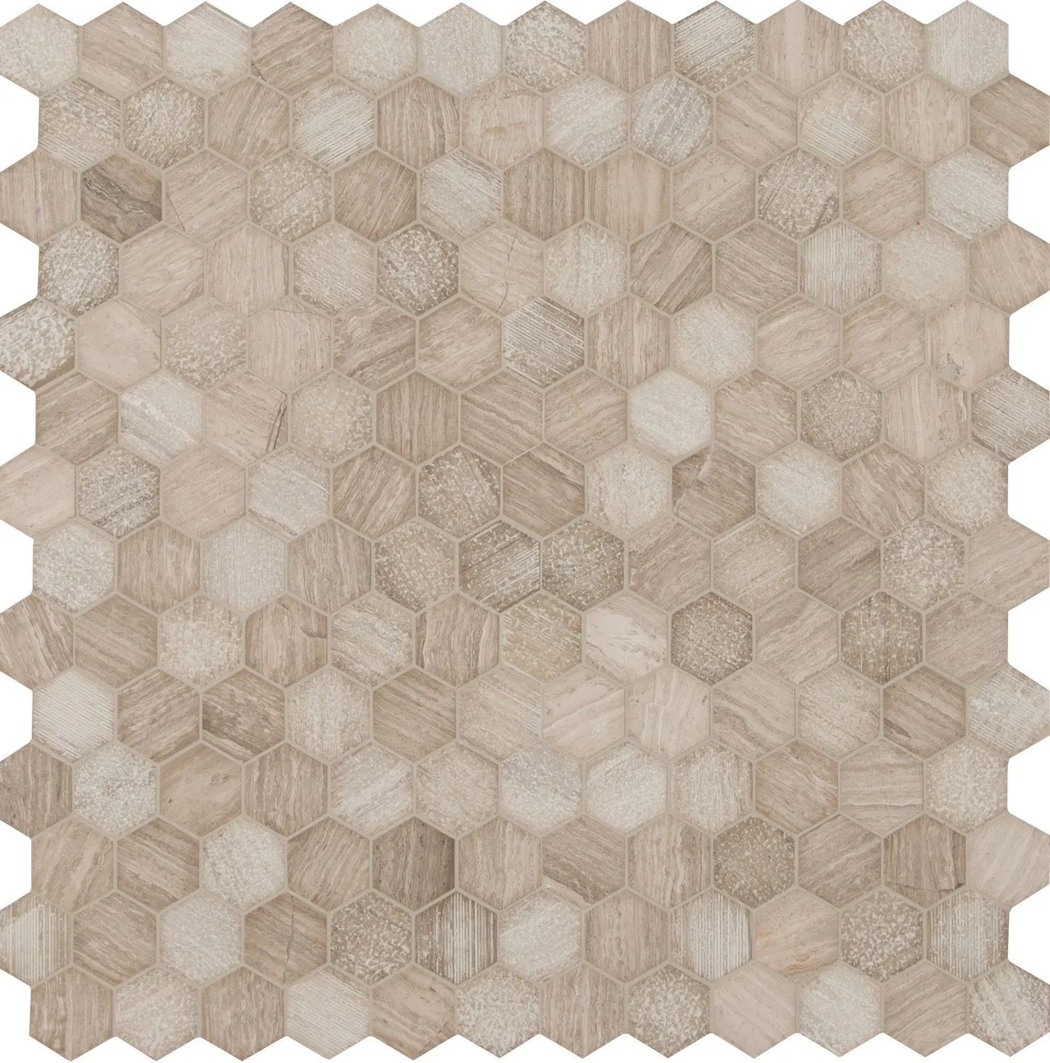 Hexagon Honeycomb Gray-Light Multi Finish 11-3/4" x 12" SMOT-HONCOM-2HEX MSI Surfaces Hexagon Mosaic Tiles