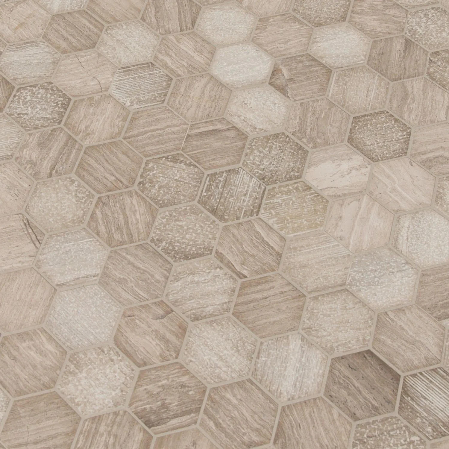 Hexagon Honeycomb Gray-Light Multi Finish 11-3/4" x 12" SMOT-HONCOM-2HEX MSI Surfaces Hexagon Mosaic Tiles