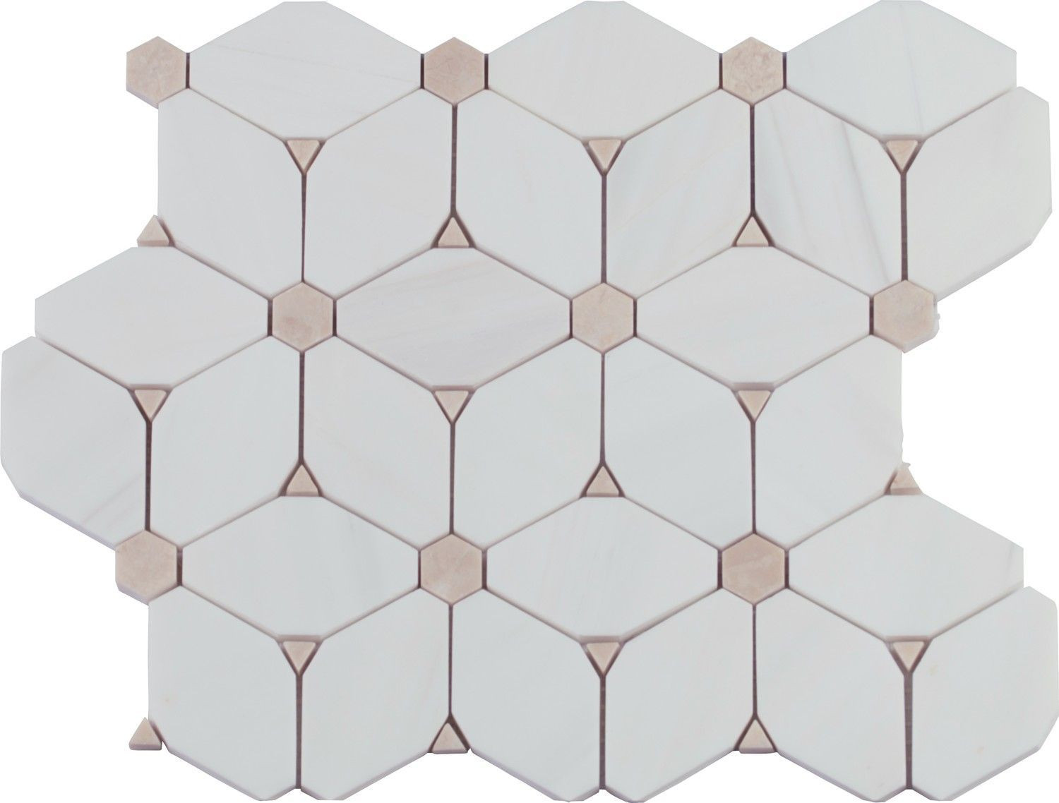 Hexagon Cecily White-Warm Polished 11" x 12-1/2" SMOT-CECILY-POL10MM MSI Surfaces Hexagon Mosaic Tiles | Floors & Baths Pro's