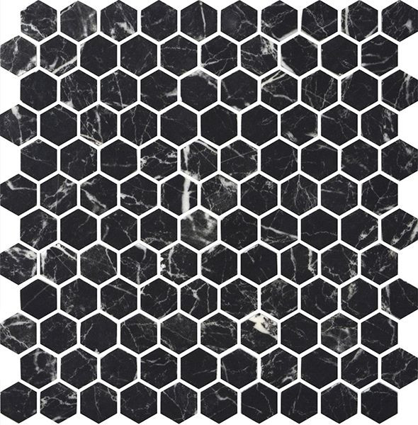 backsplash mosaic tiles Hexagon Stones Nero Marquina Matte 12" x 12" HEXST3257 Centura Hexagon Mosaic Tiles | Floors & Baths Pro's