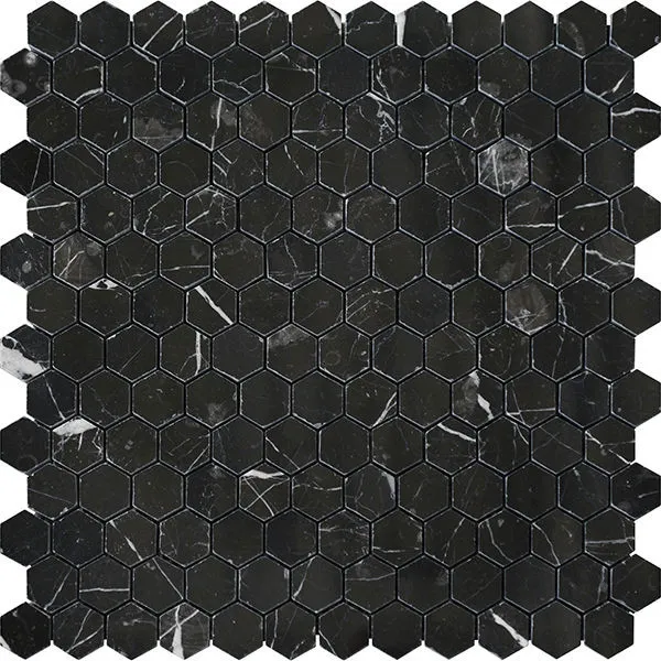 Terra Marble Nero Marquina Hexagon Polished 12" x 12"