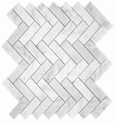 backsplash mosaic tiles Designer Choice Carrara Herringbone Glossy 12-3/4" x 13-1/16" LG-434 Mono Serra Mono Serra Rectangle Mosaic Tiles | Floors & Baths Pro's