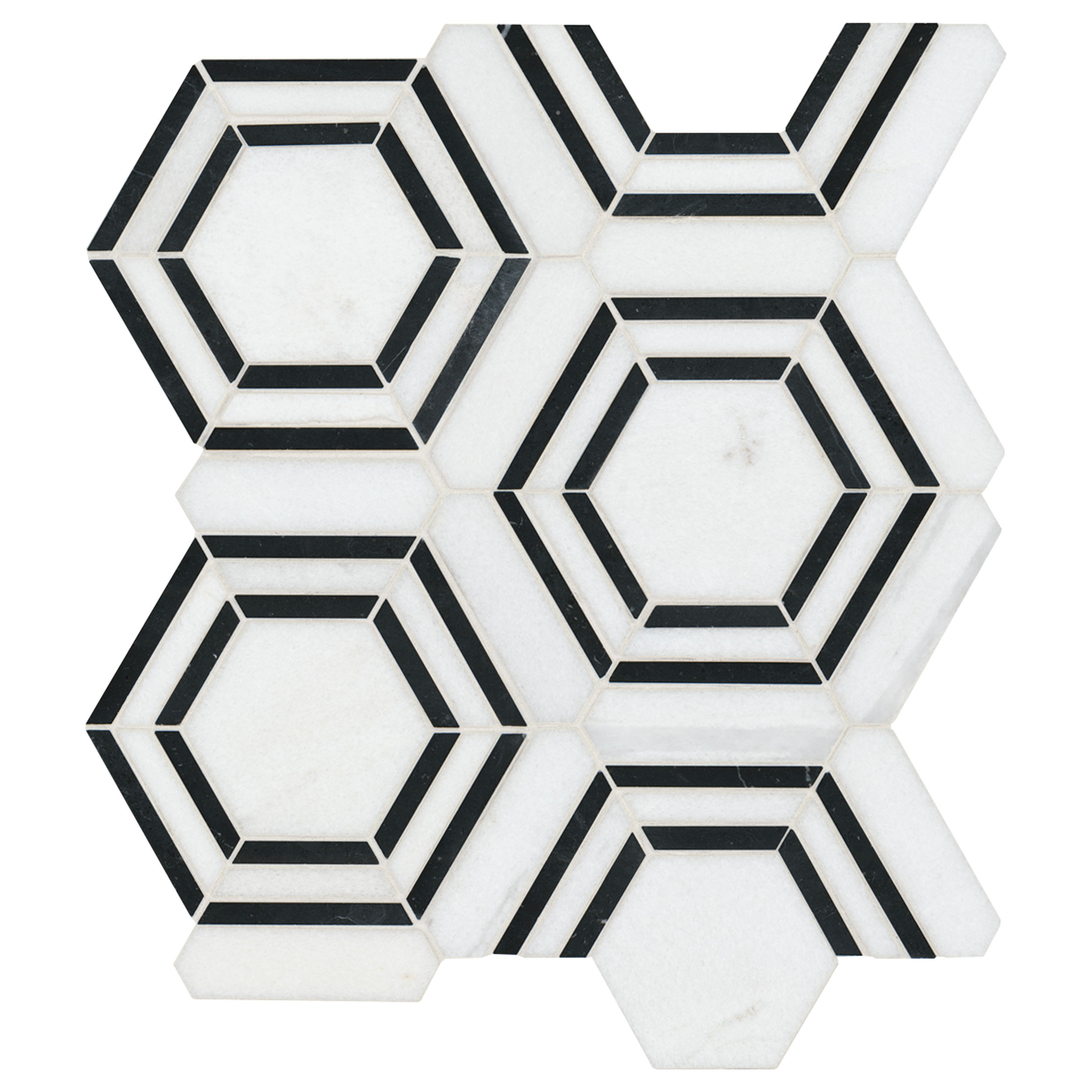 Hexagon Georama Nero White-Cool Polished 12-1/2" x 14-1/2" SMOT-GEORAMA-NEROP MSI Surfaces Hexagon Mosaic Tiles | Floors & Baths Pro's