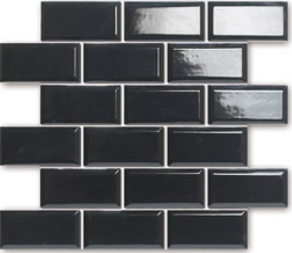 backsplash mosaic tiles Castle Black Glossy 12" x 12" HE6421V Centura Rectangle Mosaic Tiles | Floors & Baths Pro's