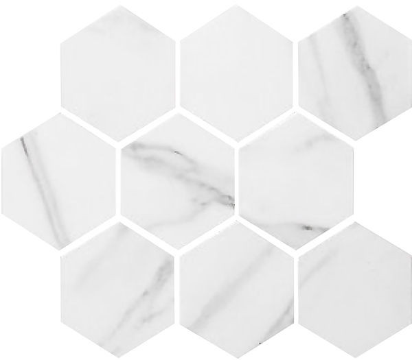 backsplash mosaic tiles Miki - InkJet Mosaics Calacatta Matte 10" x 12" MNCKT1001 Centura Hexagon Mosaic Tiles | Floors & Baths Pro's