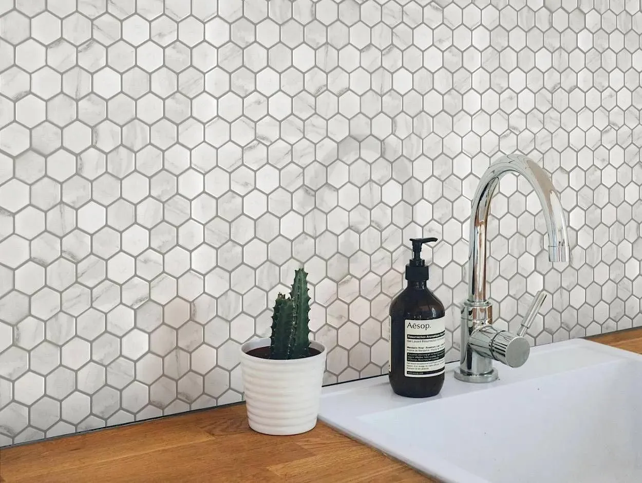 Miki - InkJet Mosaics Carrara White Matte 10" x 12" MNCKW1003 Centura Hexagon Mosaic Tiles