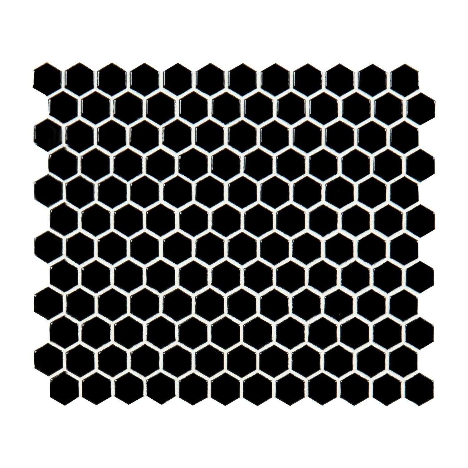 Retro Nero Black Hexagon Glossy 10-1/2" x 12" SMOT-PT-RETNERO-1HEXG MSI Surfaces Hexagon Mosaic Tiles | Floors & Baths Pro's