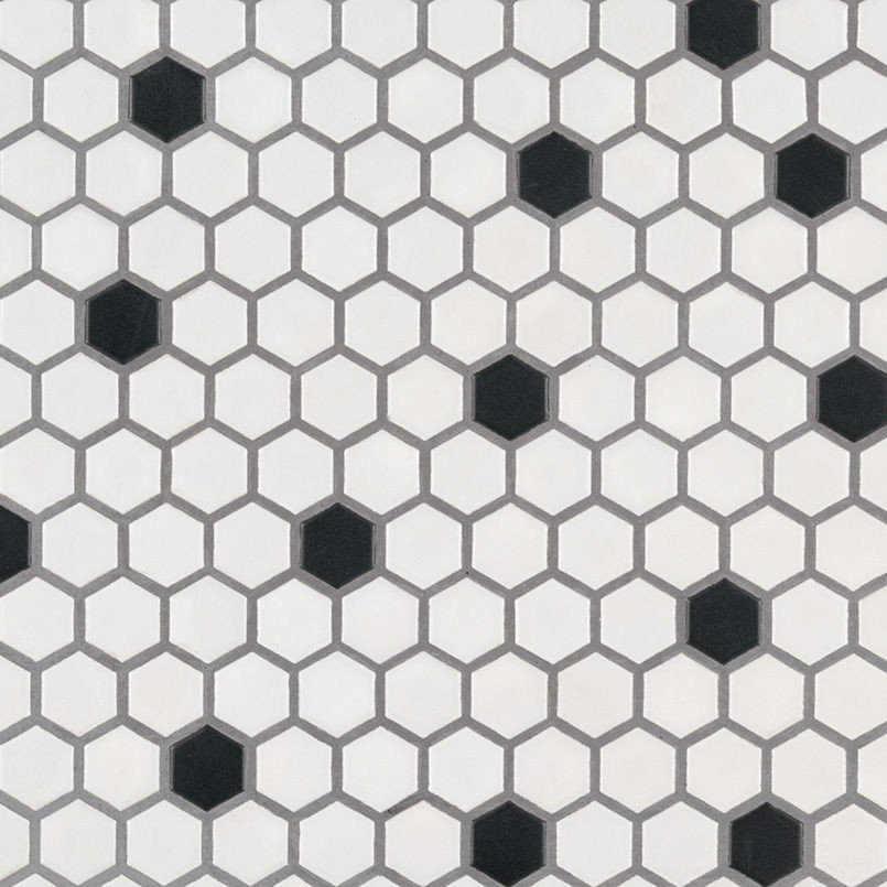 backsplash mosaic tiles Domino Black and White Matte 10-11/32 x 11-15/16" SMOT-PT-RETBIANER-1HEXM MSI Surfaces Hexagon Mosaic Tiles | Floors & Baths Pro's