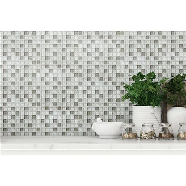 Glass Mosaics Off White Glossy 12" x 12" GL-305 Mono Serra Mono Serra Square Mosaic Tiles