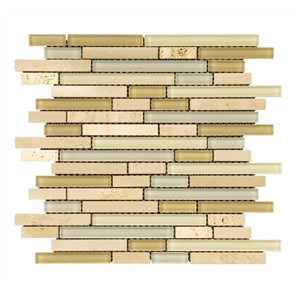 backsplash mosaic tiles Glass Mosaics Crema Marfil Stone Frosted 12" x 12" GL-512 Mono Serra Mono Serra Rectangle Mosaic Tiles | Floors & Baths Pro's