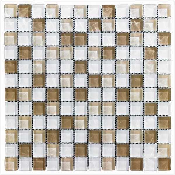 Glass Mosaics Brown White Stone Glossy 12" x 12"