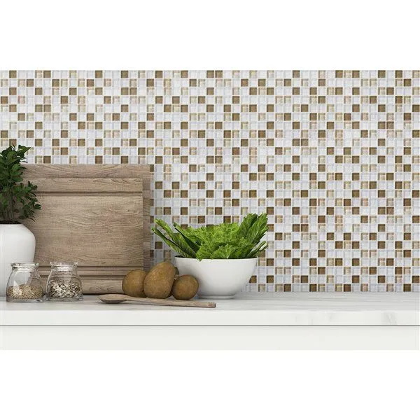 Glass Mosaics Brown White Stone Glossy 12" x 12" GL-307 Mono Serra Mono Serra Square Mosaic Tiles