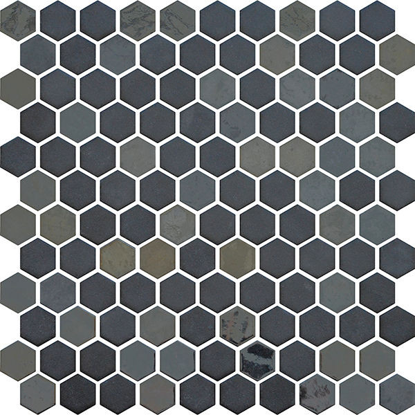 Opalo Stone Noir Hexagon Glossy 12" x 12" OPSTBKHEX Centura Hexagon Mosaic Tiles | Floors & Baths Pro's