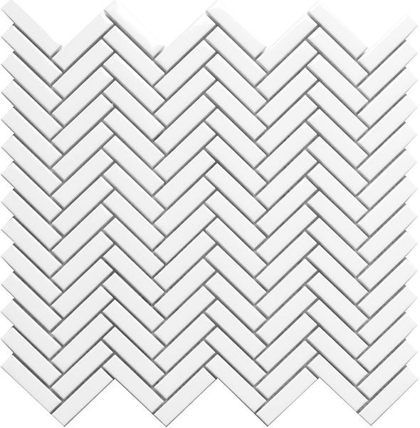 backsplash mosaic tiles Herringbone White Glossy 12" x 12" HEWHITEG Centura Rectangle Mosaic Tiles | Floors & Baths Pro's