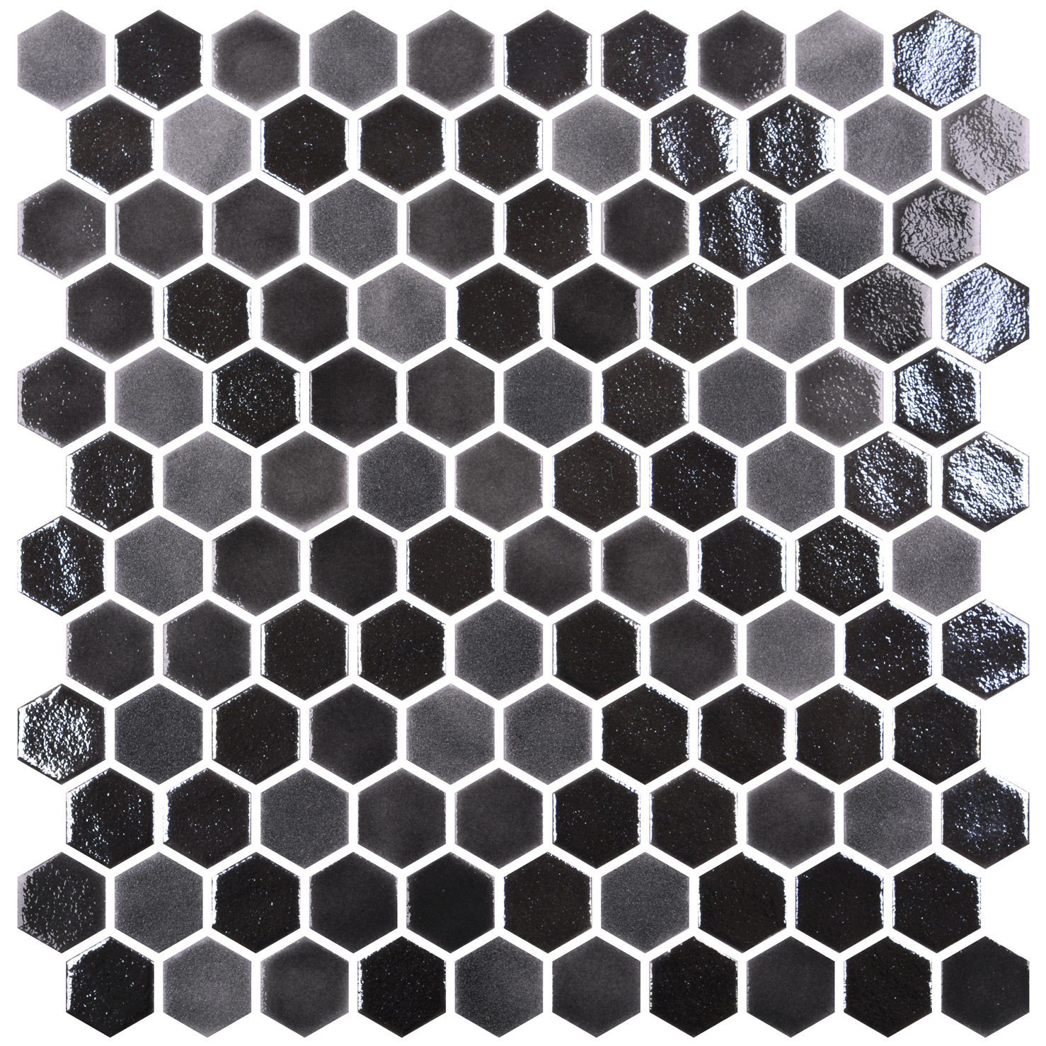 backsplash mosaic tiles Hex Blends Glossy Black 12" x 12" HEXBLBL Centura Hexagon Mosaic Tiles | Floors & Baths Pro's