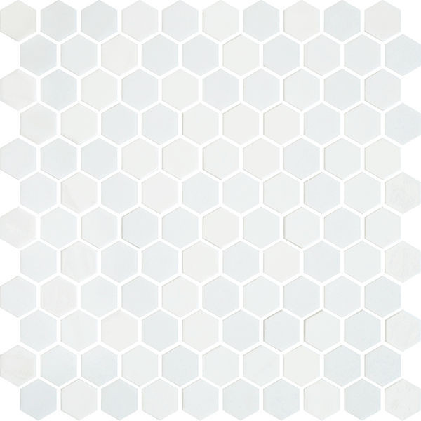 Opalo Stone Blanc Hexagon Glossy 12" x 12" OPSTBLHEX Centura Hexagon Mosaic Tiles | Floors & Baths Pro's