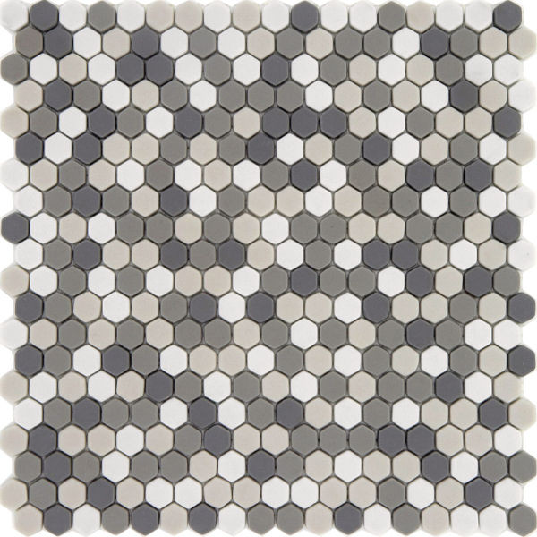 backsplash mosaic tiles Pan Dan Esagona Tweed Grey Mix Matte 11" x 11" TWEED15 Centura Hexagon Mosaic Tiles | Floors & Baths Pro's