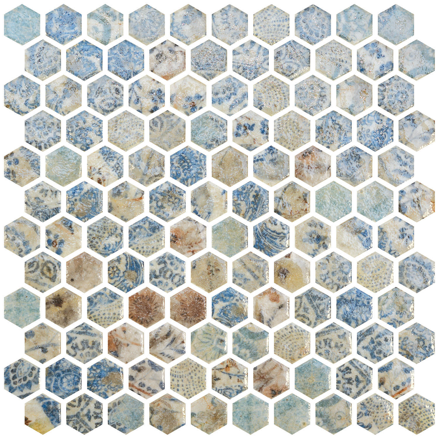 Craquele Azulao Original 12" x 12" CRAZORHEX Centura Hexagon Mosaic Tiles | Floors & Baths Pro's