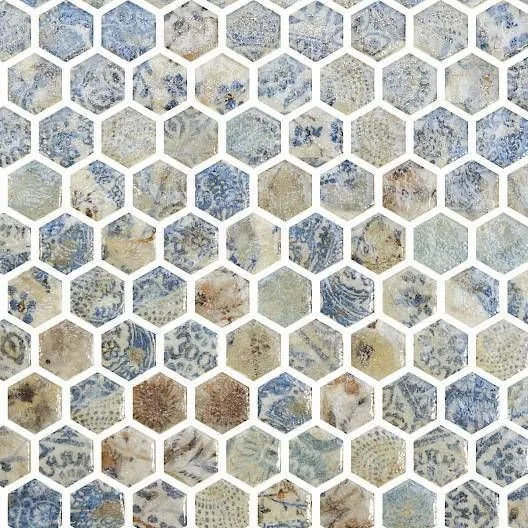 Craquele Azulao Original 12" x 12" CRAZORHEX Centura Hexagon Mosaic Tiles