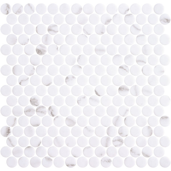 backsplash mosaic tiles Penny Ecostone Matte Venato White 11" x 11" PE2005128 Centura Circle Mosaic Tiles | Floors & Baths Pro's