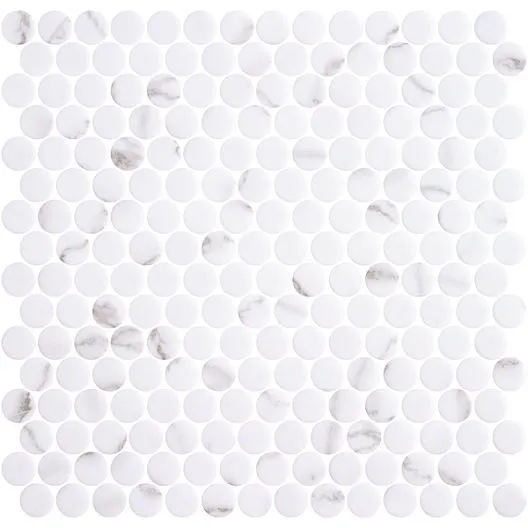 Penny Ecostone Matte Venato White 11" x 11" PE2005128 Centura Circle Mosaic Tiles