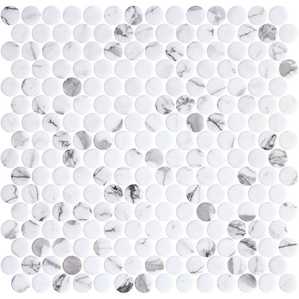 backsplash mosaic tiles Penny Ecostone Matte Fosco 11" x 11" PE2005019 Centura Circle Mosaic Tiles | Floors & Baths Pro's