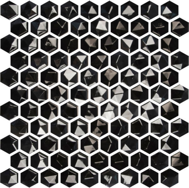 Edna Hexagon Black Glossy 12" x 12" HEX358D Centura Hexagon Mosaic Tiles | Floors & Baths Pro's