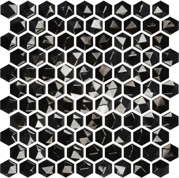 Edna Hexagon Black Glossy 12" x 12"