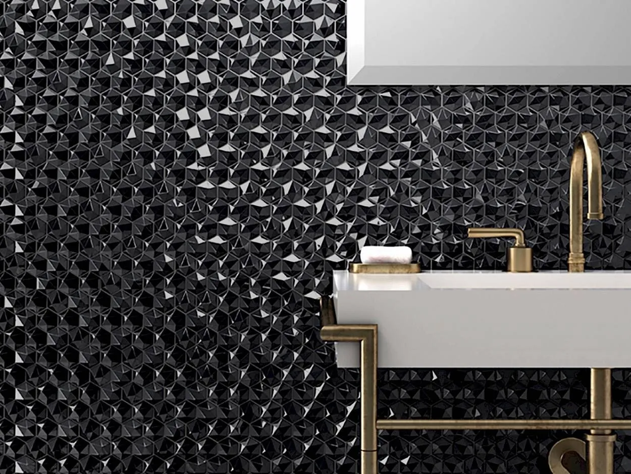 Edna Hexagon Black Glossy 12" x 12" HEX358D Centura Hexagon Mosaic Tiles