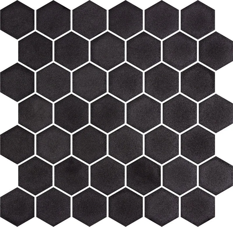 Stoneglass Hex Opalo Black Matte 12" x 12"