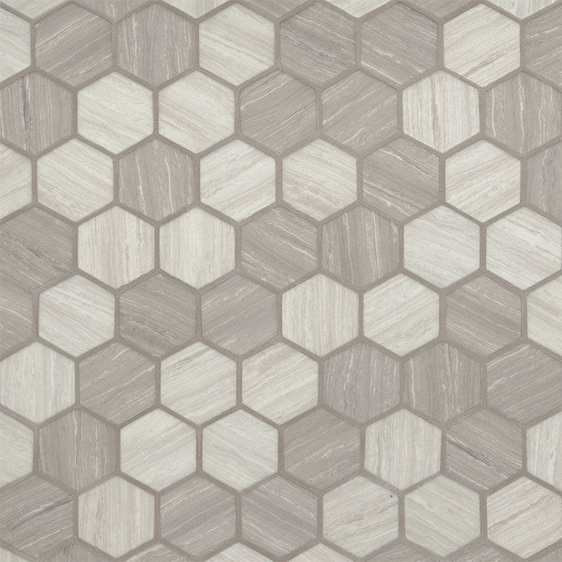 backsplash mosaic tiles Silva Oak Gray-Light Hexagon Glossy 11" x 12-3/4" SMOT-GLS-SILVA6MM MSI Surfaces Hexagon Mosaic Tiles | Floors & Baths Pro's