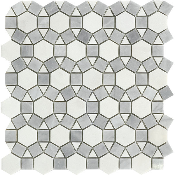 Miki Flower Yugoslavia White & Grey Polished 11" x 12" WGMMFL002 Centura Hexagon Mosaic Tiles | Floors & Baths Pro's