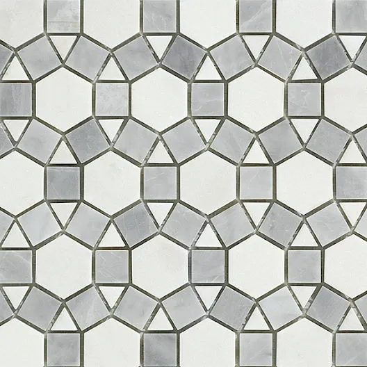 Miki Flower Yugoslavia White & Grey Polished 11" x 12" WGMMFL002 Centura Hexagon Mosaic Tiles