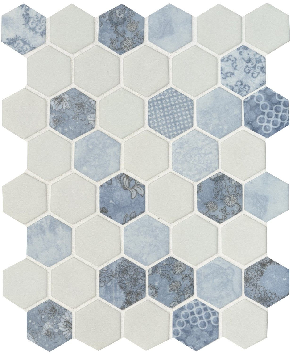 backsplash mosaic tiles Hexagon Vista Azul Blue Matte 11" x 13" SMOT-GLS-VISAZU6MM MSI Surfaces Hexagon Mosaic Tiles | Floors & Baths Pro's