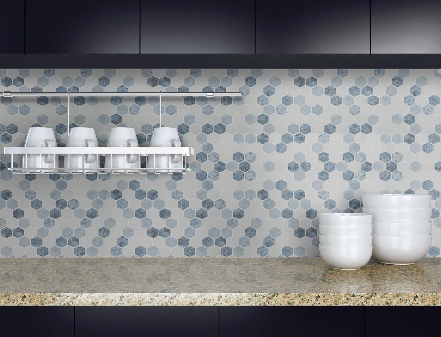 Hexagon Vista Azul Blue Matte 11" x 13" SMOT-GLS-VISAZU6MM MSI Surfaces Hexagon Mosaic Tiles